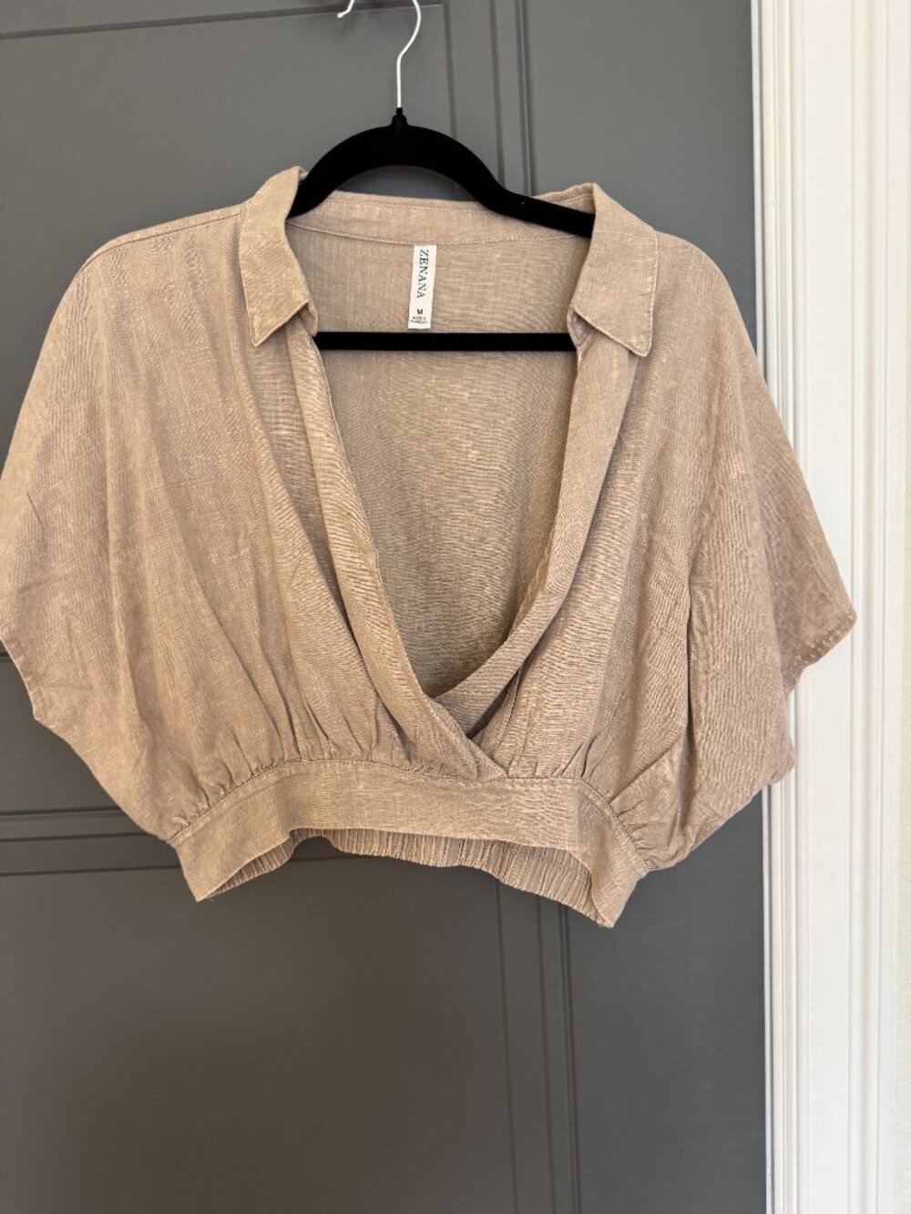 Zenana Crop Top (Size M) Beige